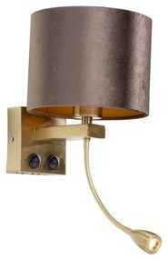 Nástenná lampa bronzová s hnedým zamatovým tienidlom 18 cm - Brescia