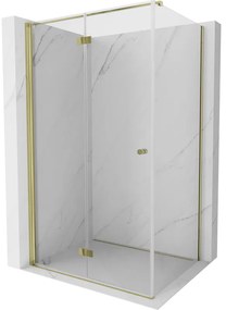 Mexen Mist-F T, 1-krídlový skladací sprchový kút ľavý 120 x 95 cm, číre sklo, zlatý lesklý profil, 8A6T-120-095-50-00-L