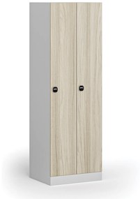 Kovová šatníková skrinka, 2-dverová, 1850 x 600 x 500 mm, zámok s čítačkou RFID kariet, laminované dvere, dub prírodný