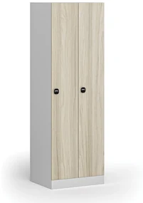 Kovová šatníková skrinka, 2-dverová, 1850 x 600 x 500 mm, zámok s čítačkou RFID kariet, laminované dvere, dub prírodný
