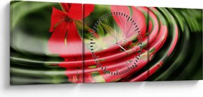Abstraktný obraz - kvety vo vlnách (s hodinami) (90x30 cm)