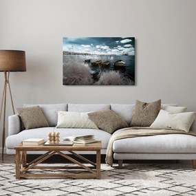 Obraz - Drevené loďky na jazere (90x60 cm)