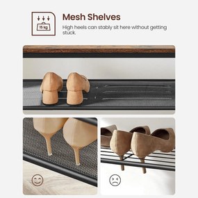 Stojan na kabáty so zrkadlom, háčikmi, lavicou a policami na topánky, rustikálny hnedý