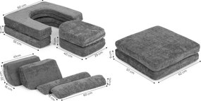 Modulárna rozkladacia pohovka pre deti veľká 2-miestna DIY 10 mäkkých vankúšov šenilová látka - sivá ECOTOYS