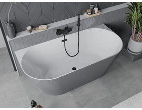 Mexen Oval Slim, voľne stojaca vaňa ku stene, 170 x 80 cm, biela-šedá, čierny matný prepad, 52661708062-70