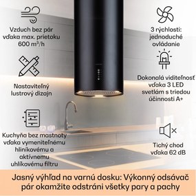 Klarstein Bolea, digestor, 38 cm, ostrovčekový, 651 m³/h, LED, filtre s aktívnym uhlím, nehrdzavejúca oceľ