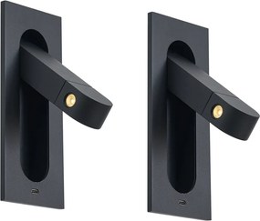 Sada 2 moderných nástenných svietidiel čierna vrátane LED a portu USB-C - Hilton