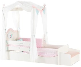 Detská posteľ 90x200 s lavicou Sunbow - béžová/ružová