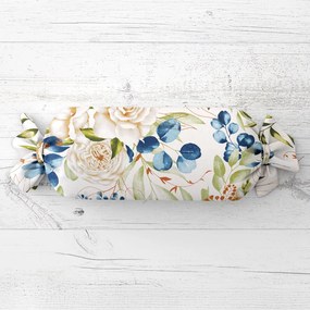Biante Vankúš valec bonbon Sandra SA-668 Kvety a modro-zelené listy na bielom 15x60 cm