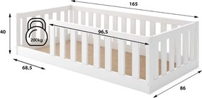 Detská Montessori posteľ z masívu borovice BELLA 160x80 cm - biela