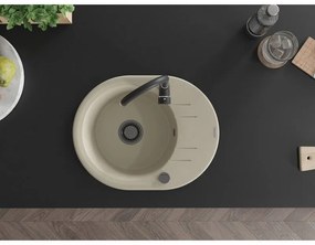 Mexen Kevin, granitový drez 586x458x190 mm, 1-komorový, béžová s čiernym sifónom, 6517581005-69-B
