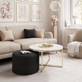 KONFERENČNÝ STOLÍK LEONARDO X BIELY MRAMOR + ZLATÝ + TABURET ČIERNY