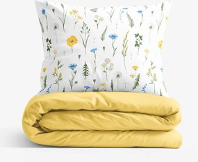 Goldea bavlnené posteľné obliečky duo - slovenská lúka so žltou 140 x 200 a 70 x 90 cm