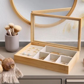 Zeller Present Bambusová šperkovnica so skleneným vekom SHMUCK, 29 x 18 x 5,9 cm