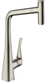 HANSGROHE Metris Select M71 páková drezová batéria s vyťažiteľným výtokom, 1jet, sBox, výška výtoku 333 mm, vzhľad nerezovej ocele, 73803800