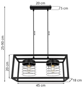 Závesné svietidlo Rasti cage, 2x drôtené tienidlo v kovovom ráme, ch