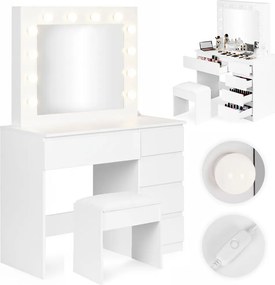 Toaletní stolek s LED osvětlením a taburetem Rety 94 cm bílý