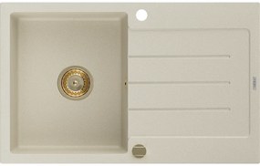 Mexen Bruno, granitový drez 795x495x200 mm, 1-komorový, béžová so zlatým sifónom, 6513791010-69-G