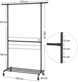 SONGMICS Stojan na šaty pojazdný 2 závesné rúrky čierny 110 kg