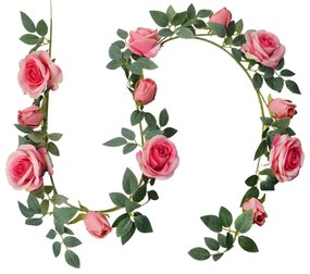 Dekorácia umelá girlanda ružová ruža - 10*10*150 cm