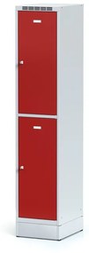 Alfa 3 Šatníková skrinka na sokli s úložnými boxami, 2 boxy, 1920 x 400 x 500 mm, otočný zámok, červené dvere