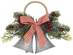 Vianočné dekorácie strieborné zvončeky s vetvičkou a mašľou  - 23*8*18 cm