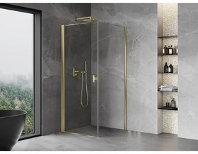 Mexen Mist-B, 1-krídlový výklopný sprchový kút 95 x 95 cm, číre sklo, zlatý lesklý profil, 8A2T-095-095-50-00