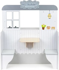 Drevená kuchynka pre deti so stolikom a stoličkami v štýle reštaurácie