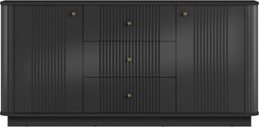 Komoda so zásuvkami Vesper 160 cm na sokli - čierna / zlaté úchytky