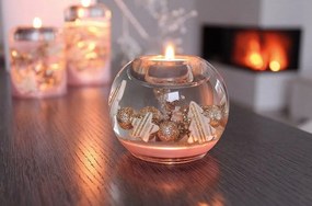 Vianočný sklenený svietnik na čajovú sviečku Rosa, 8x9 cm