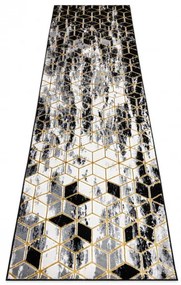 Dywany Łuszczów, Behúň Gloss 409A 82 3D cubes black/gold/grey, 70x200, čierna, obývacia izba