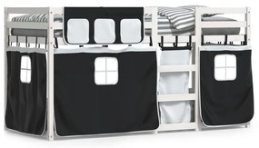 Poschodová posteľ závesy bielo-čierna 90x200cm masívna borovica 3283895