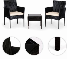 Technorattanový záhradný nábytok set 2 stoličky stôl čierny MultiGarden