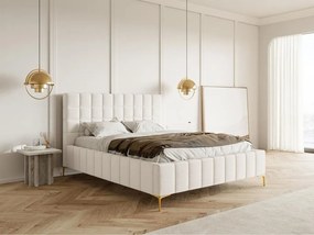 Manželská posteľ 180 cm Sheldona 180 (s roštom) (s úl. priestorom) (krémová + zlatá). Vlastná spoľahlivá doprava až k Vám domov. 1099759