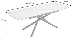 Jedálenský stôl MIKADO 180-230 cm rozkladací s keramickou doskou z bieleho mramoru