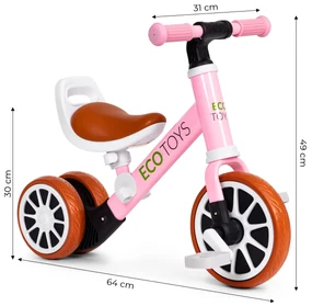 Odrážadlo/Balančný bicykel s pedálmi 2v1 ružová ECOTOYS
