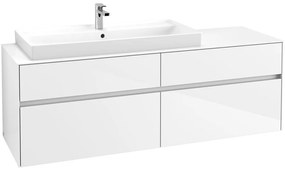 VILLEROY &amp; BOCH Collaro závesná skrinka pod umývadlo na dosku (umývadlo vľavo), 4 zásuvky, s LED osvetlením, 1600 x 500 x 548 mm, Glossy White, C029B0DH