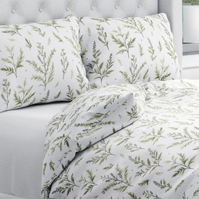 Biante Bavlnené posteľné obliečky Sandra SA-718 Zelené vňate byliniek na bielom Predĺžené 140x220 a 70x90 cm