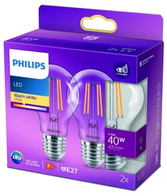 Philips LED žiarovka E27 4,3W 2700K filament 2 ks