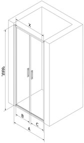 Mexen Exo, dvojkrídlové sprchové dvere 100x200 cm, 6mm číre sklo, čierny profil, 814-100-000-70-00