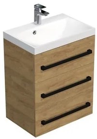 Kúpeľňová skrinka s čiernou úchytkou a umývadlom SAT Cube Way 60x76,5x40 cm dub Hickory mat CUBE2C603DH, 1 ks