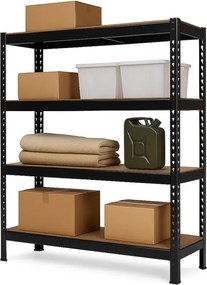 Regál 180x180x50 cm profesionálny 4-policový, nosnosť 1200 kg - čierny