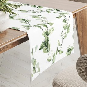 Biante Bavlnený behúň na stôl Sandra SA-422 Zelené listy na bielom 35x140 cm