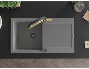 Mexen Leo, 1-komorový granitový drez 900x500x190 mm a drezová batéria Duo, šedá, 6501-71-671701-57-B