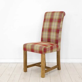 Rustikálna patinovaná jedálenská stolička s károvaným poťahom 48x65x103 cm