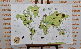 Obraz mapa sveta s charakteristickými zvieratami