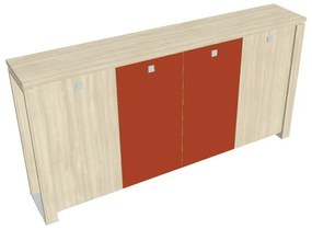 Stredná šatníková skriňa Verno+ 260 x 46 x 130 cm, kombinované dvere, agát / oranžová