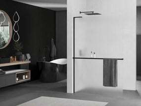 Mexen Kioto+ L, sprchová zástena Walk-In s poličkou a vešiakom 70 x 200 cm, 8mm sklo námraza, čierny profil, 800-070-123-70-30