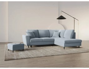 Svetlomodrá zamatová rozkladacia/s úložným priestorom rohová pohovka (pravý roh/do L) Kyoto – Cosmopolitan Design