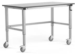 Mobilný dielenský stôl MOTION, manuálne nastaviteľný, 1500x800 mm, šedý